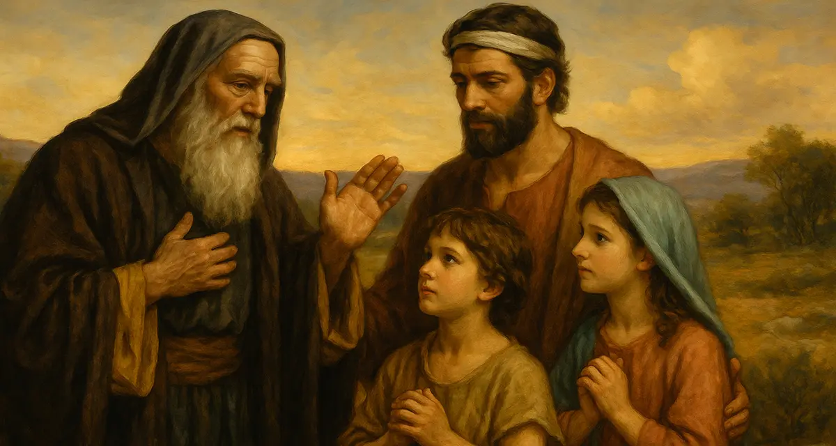 A priest blessing two children: covenant across generations