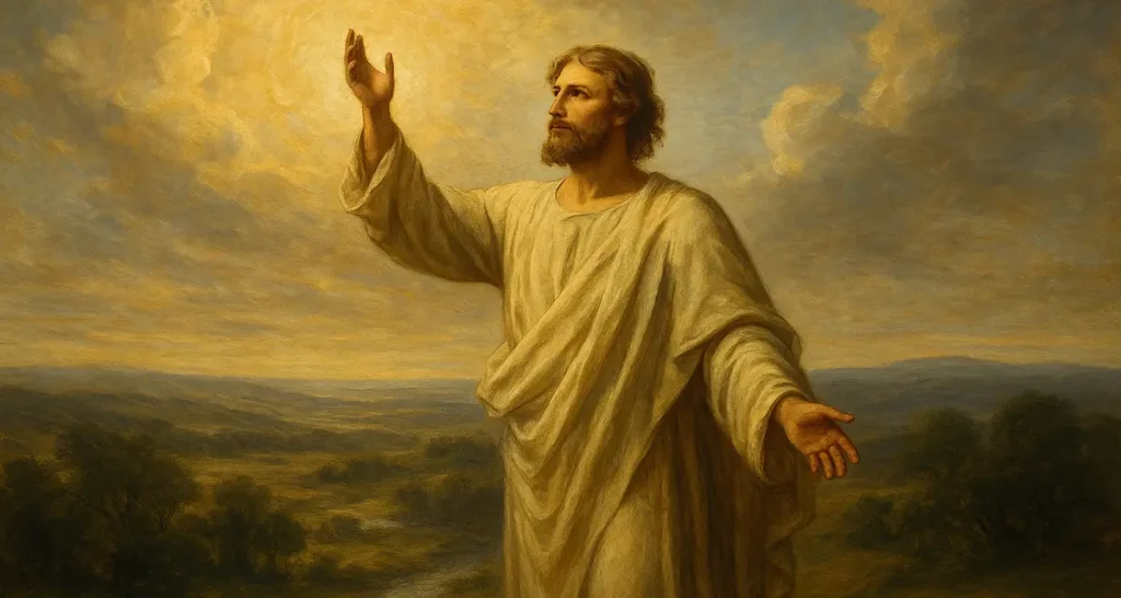 A man raising his hand as a mediator between earth and heaven