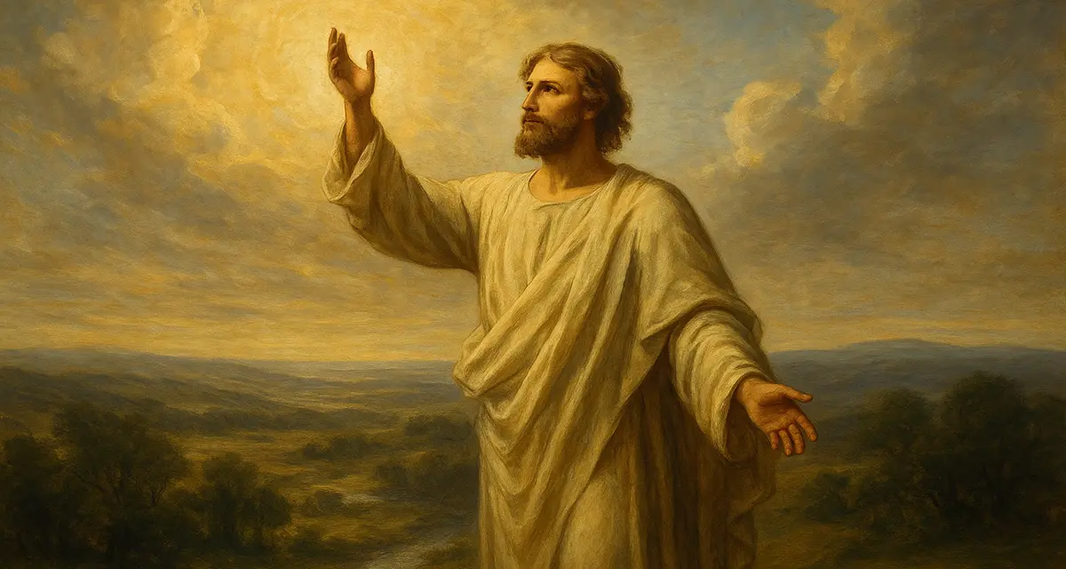 A man raising his hand as a mediator between earth and heaven