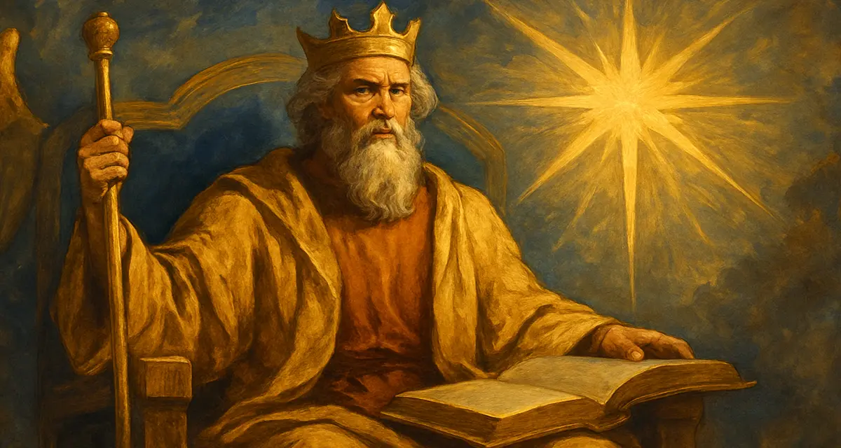 A King with the Scripture on his lap