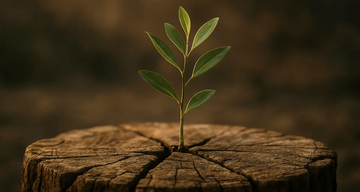 A plant shooting from a stump symbolizing Jesus son of Adam
