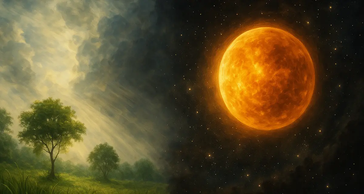 Representation of the creation of vegetation first and the sun, as a source o light later on.