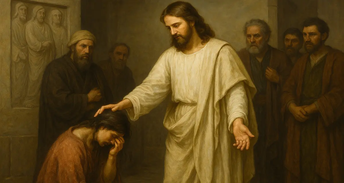 Jesus forgiving a woman and taking her shame away