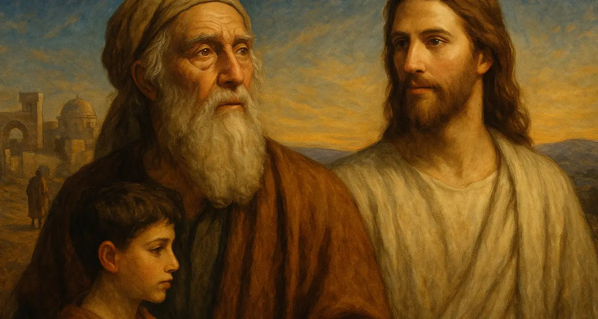 Abraham, Isaac and Jesus together depicting the covenant fulfillment