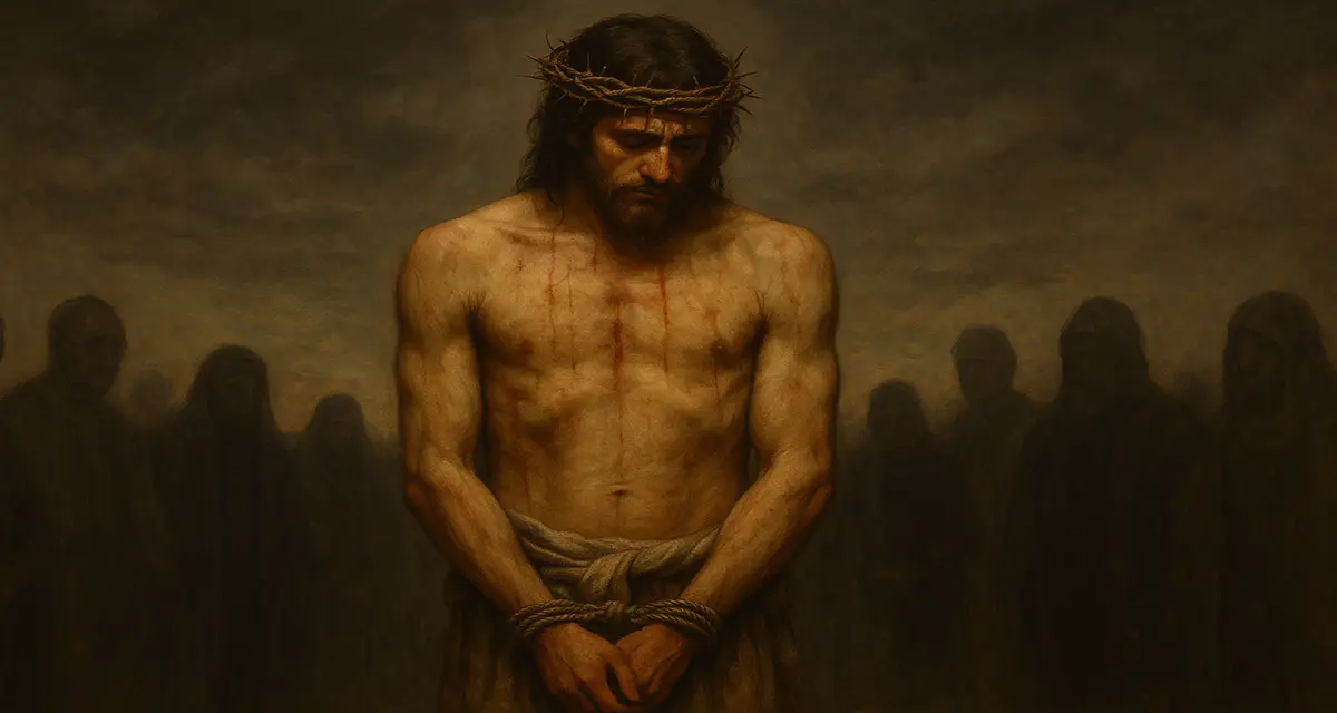 Oil painting depicting the crucified Jesus alone in sorrow and suffering, surrounded by shadows and stormy darkness, emphasizing His sense of being forsaken and isolated in the final moments of the cross.