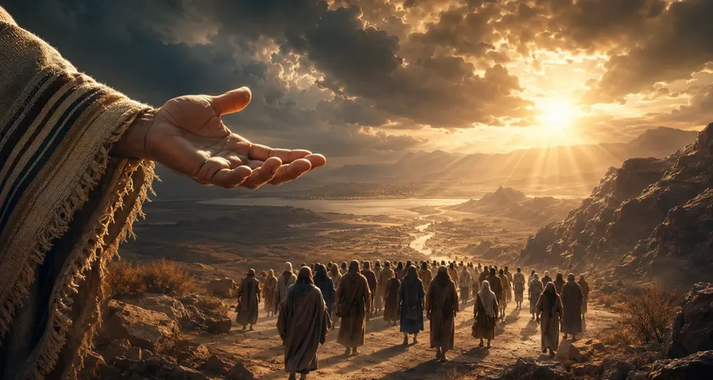 God's grace in Isaiah 43 depicted as God leading His captive people through the wilderness toward restoration and light.