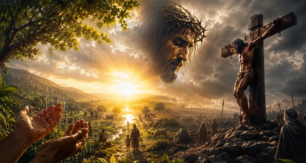 God's goodness revealed through His gracious gifts to humanity and ultimately through Jesus Christ, the Son of God, giving Himself on the Cross for sinners.