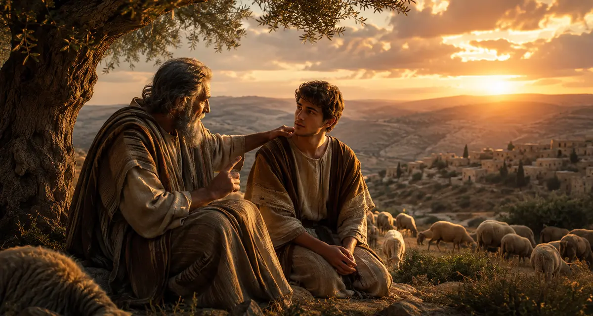 Prophet Samuel receiving God's guidance while preparing to anoint David, illustrating a living relationship with God through trust, faithful guidance, and dependence on His wisdom rather than human understanding.